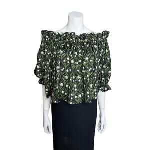 Agua by Aqua Bendita Urucu Perla OffShoulder Blouse Women's Medium Black Floral